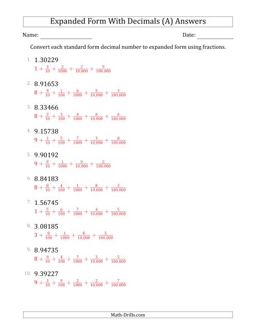 Converting Standard Form Decimals to Expanded Form Using