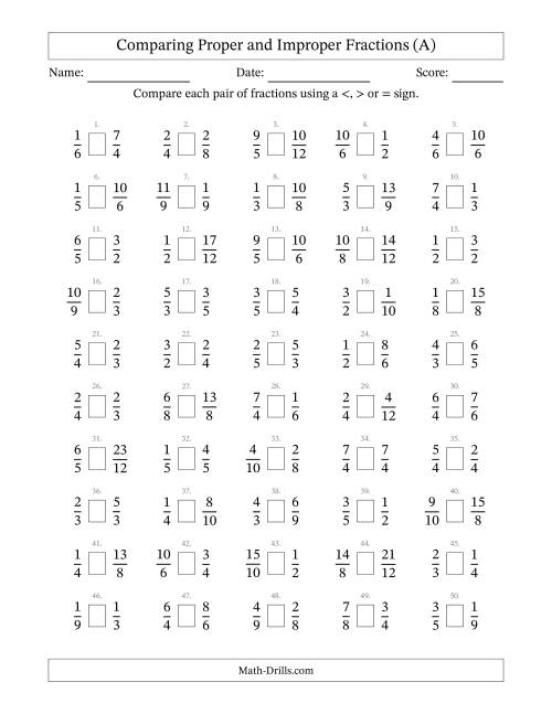 Comparing Improper Fractions to 12ths No 7ths or 11ths (A)