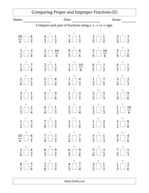 Comparing Improper Fractions to 6ths (E)