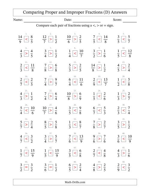 Comparing Improper Fractions to 9ths (D)