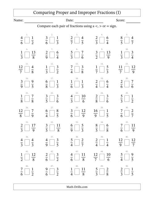 Comparing Improper Fractions to 9ths (I)