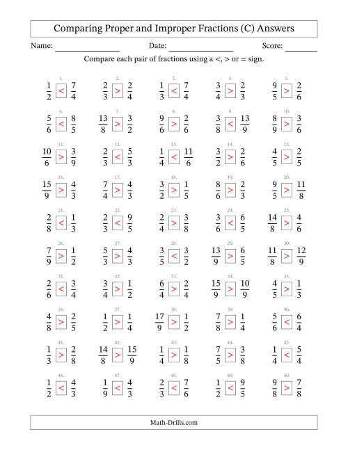 Comparing Improper Fractions to 9ths No 7ths (C)