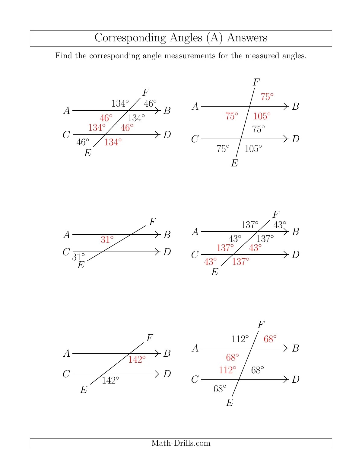 Corresponding Angle Relationships (All)