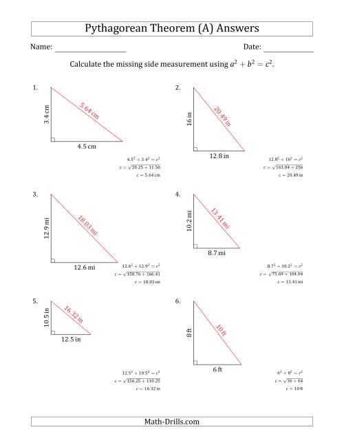 Calculate the Hypotenuse Using Pythagorean Theorem (No Rotation) (A)