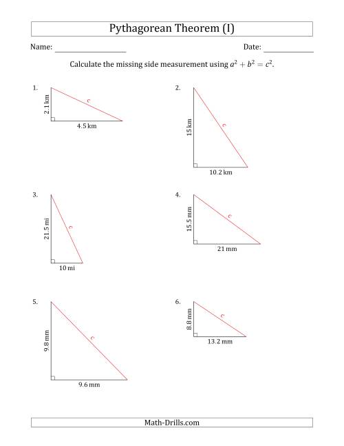 Calculate the Hypotenuse Using Pythagorean Theorem (No Rotation) (I)
