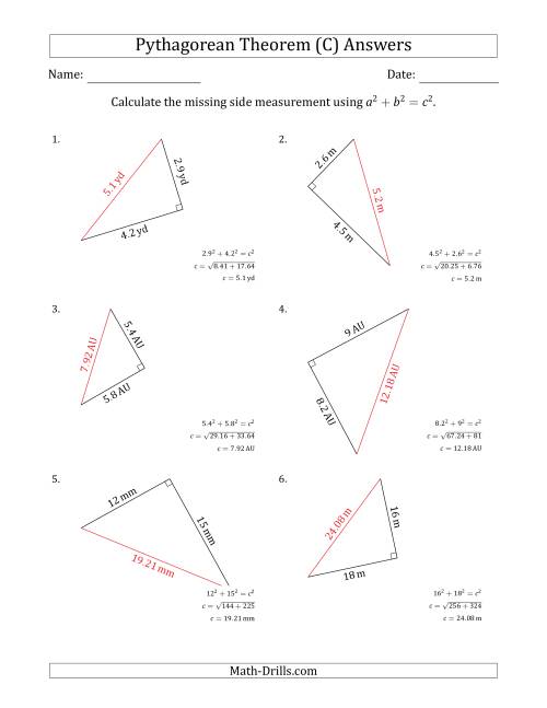 Calculate the Hypotenuse Using Pythagorean Theorem (C)