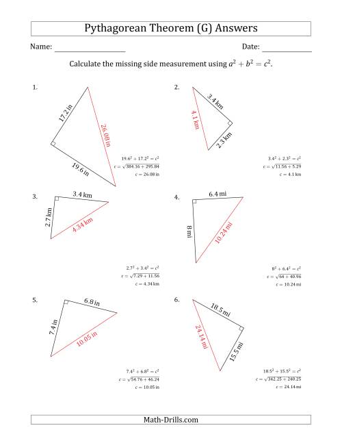 Calculate the Hypotenuse Using Pythagorean Theorem (G)