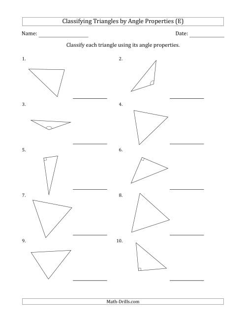 Classifying Triangles by Angle Properties (Marks Included on Question