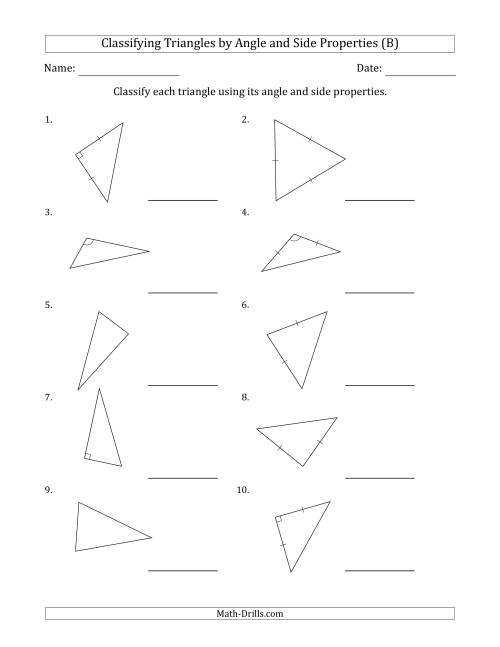 Classifying Triangles by Angle and Side Properties (Marks Included on
