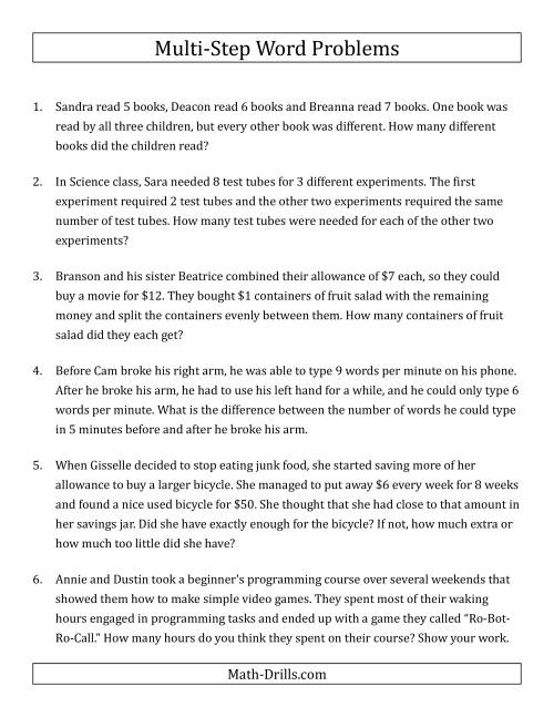 Two-step Word Problems Worksheet