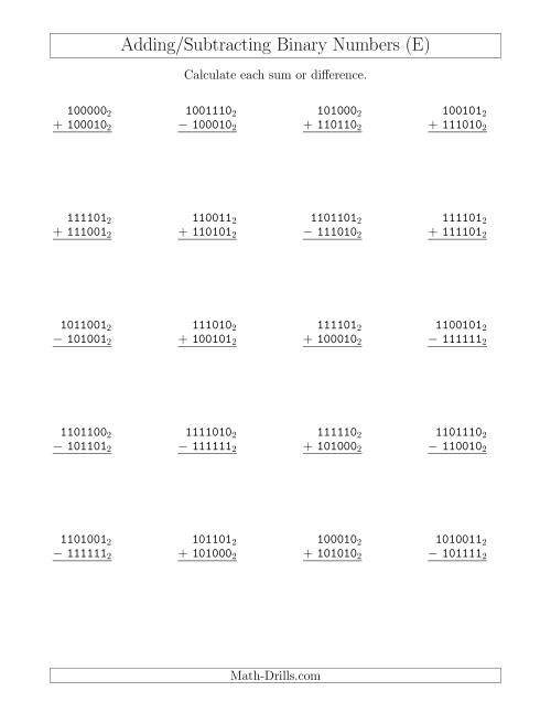 Adding and Subtracting Binary Numbers (Base 2) (E)