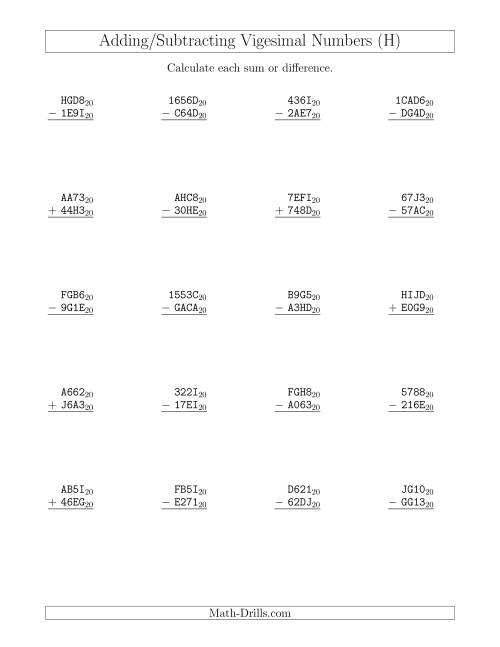 Adding and Subtracting Vigesimal Numbers (Base 20) (H)