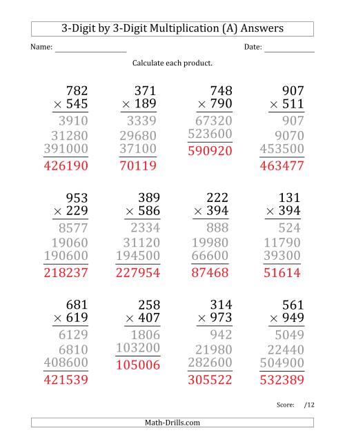 Multiplying 3-Digit by 3-Digit Numbers (Large Print) (All)