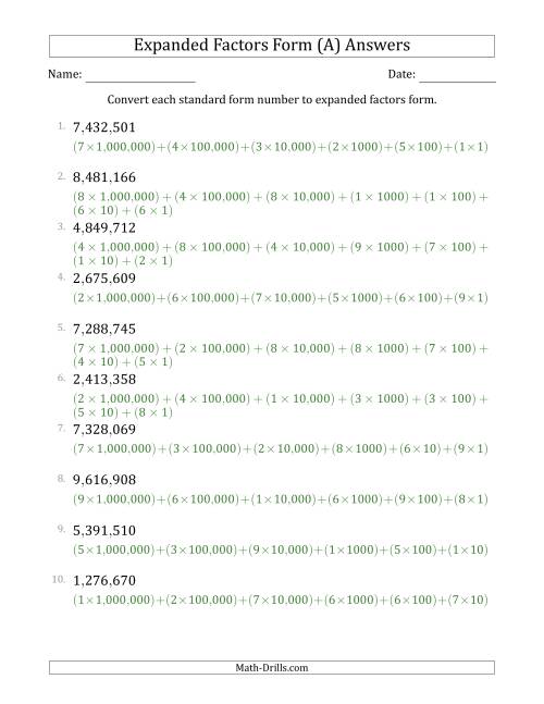 Converting Standard Form Numbers to Expanded Factors Form (7Digit