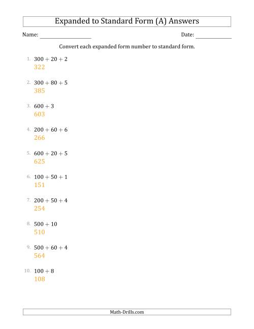 Converting Expanded Form Numbers to Standard Form (3Digit Numbers) (All)