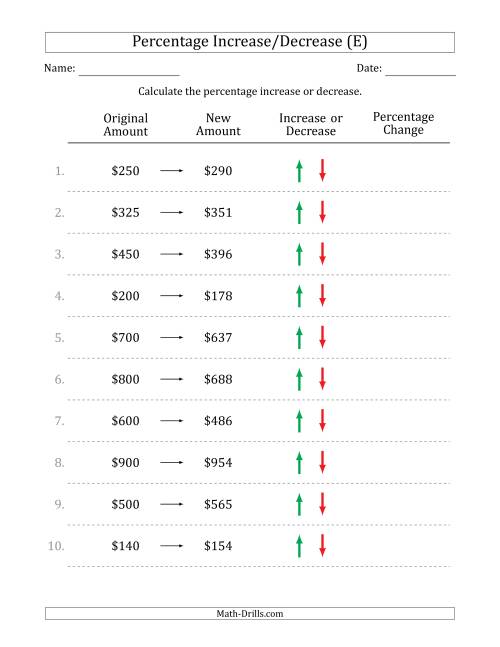Percentage Increase or Decrease of Whole Dollar Amounts with 1 Percent