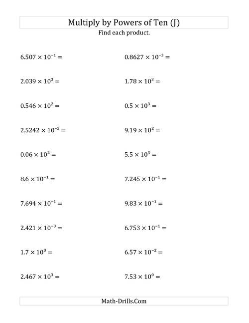 Multiplying Decimals by All Powers of Ten (Exponent Form) (J)
