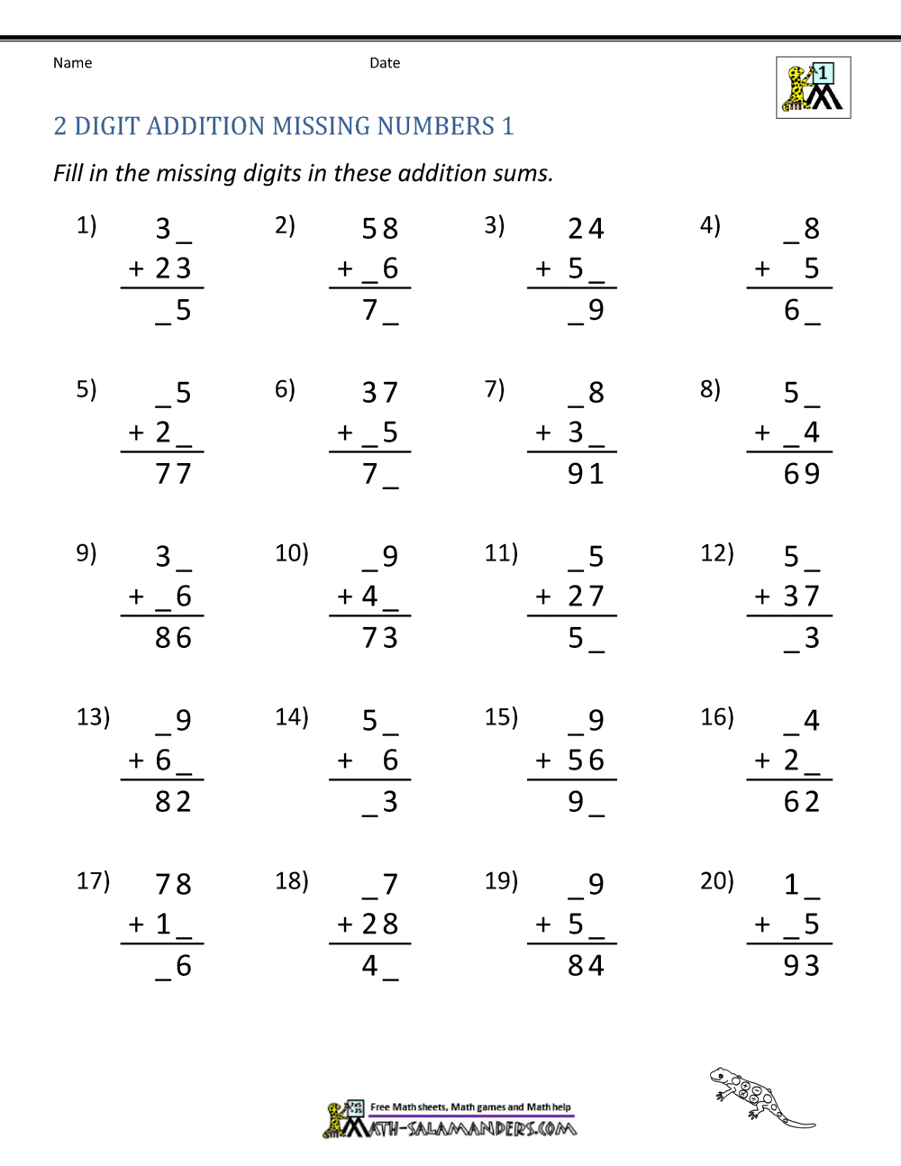Addition Worksheets By 2