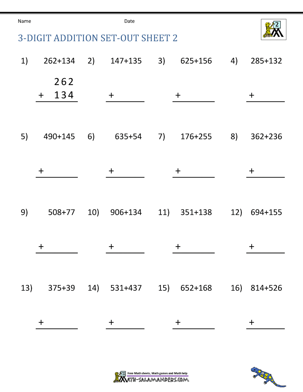 Addition Worksheets 3 Addends