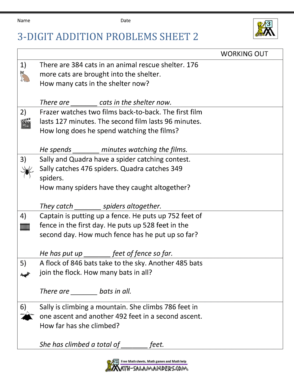 Addition Word Problems 3rd Grade