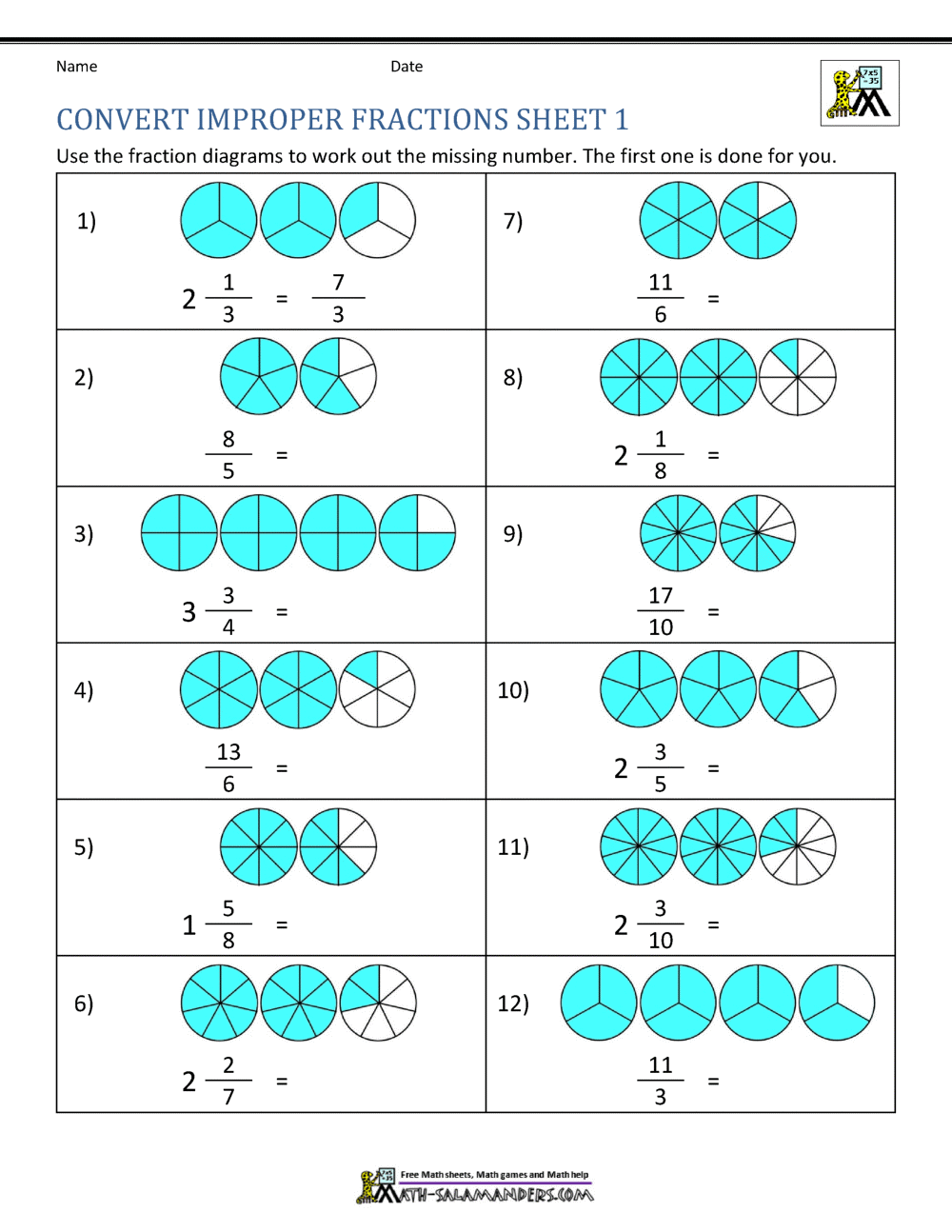11nd Grade Fractions Worksheet