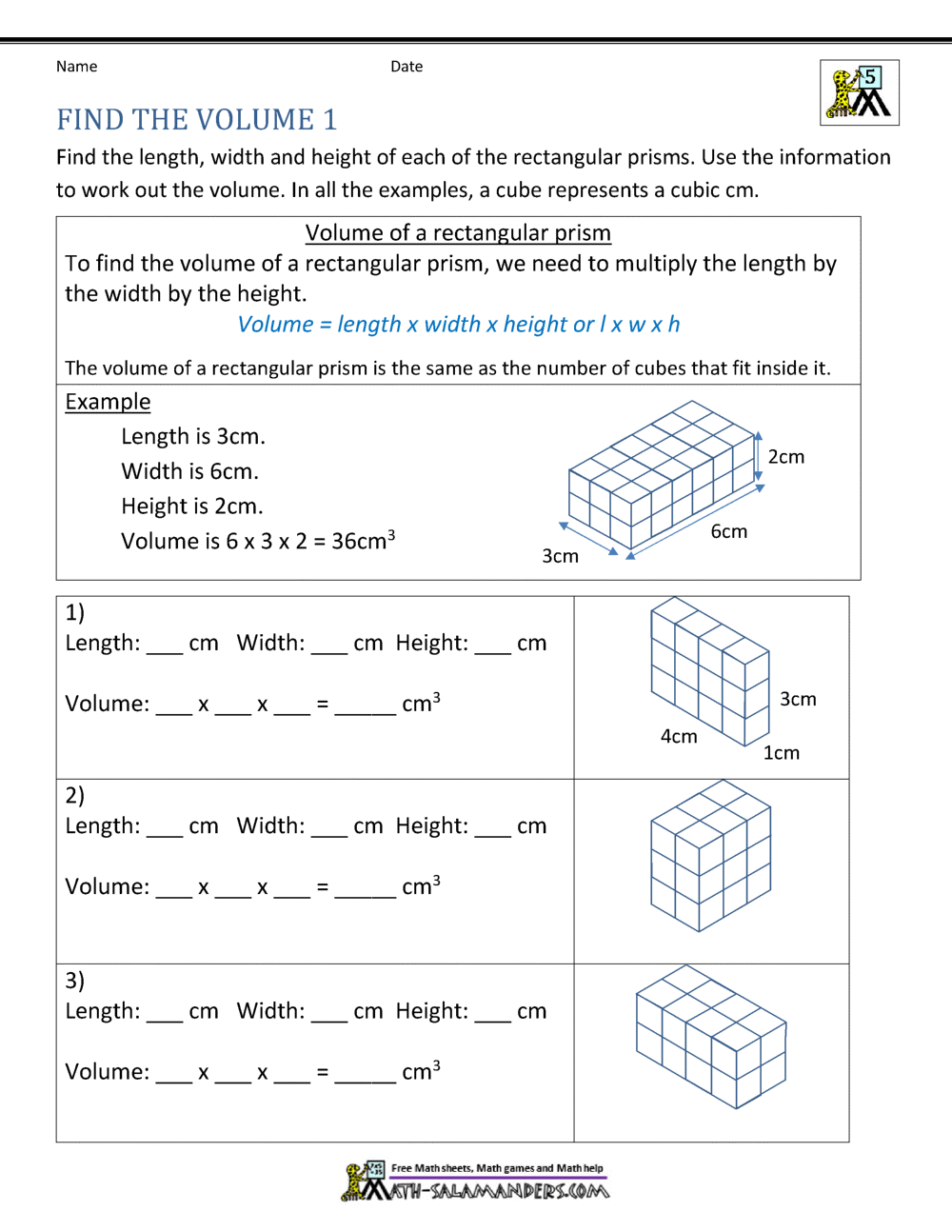 5th Grade Volume Worksheets