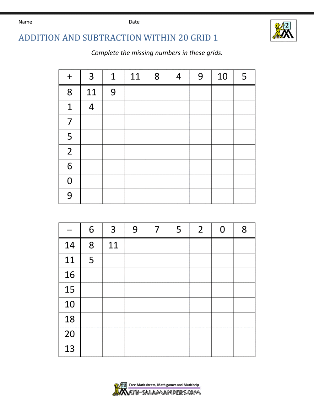 Add and Subtract Within 20 Add and Subtract Within 20