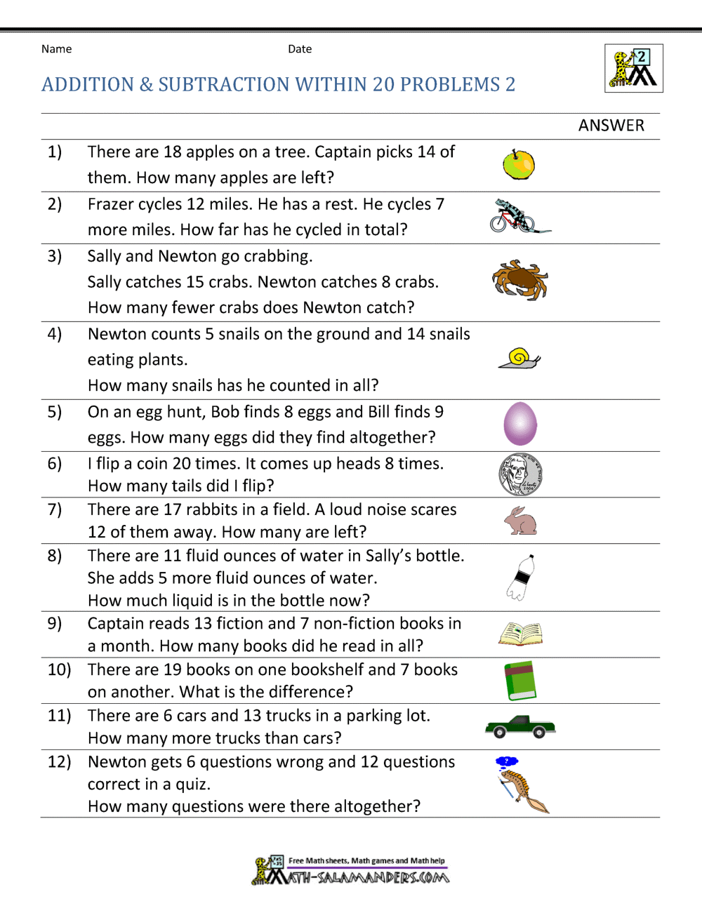 Add and Subtract Within 20