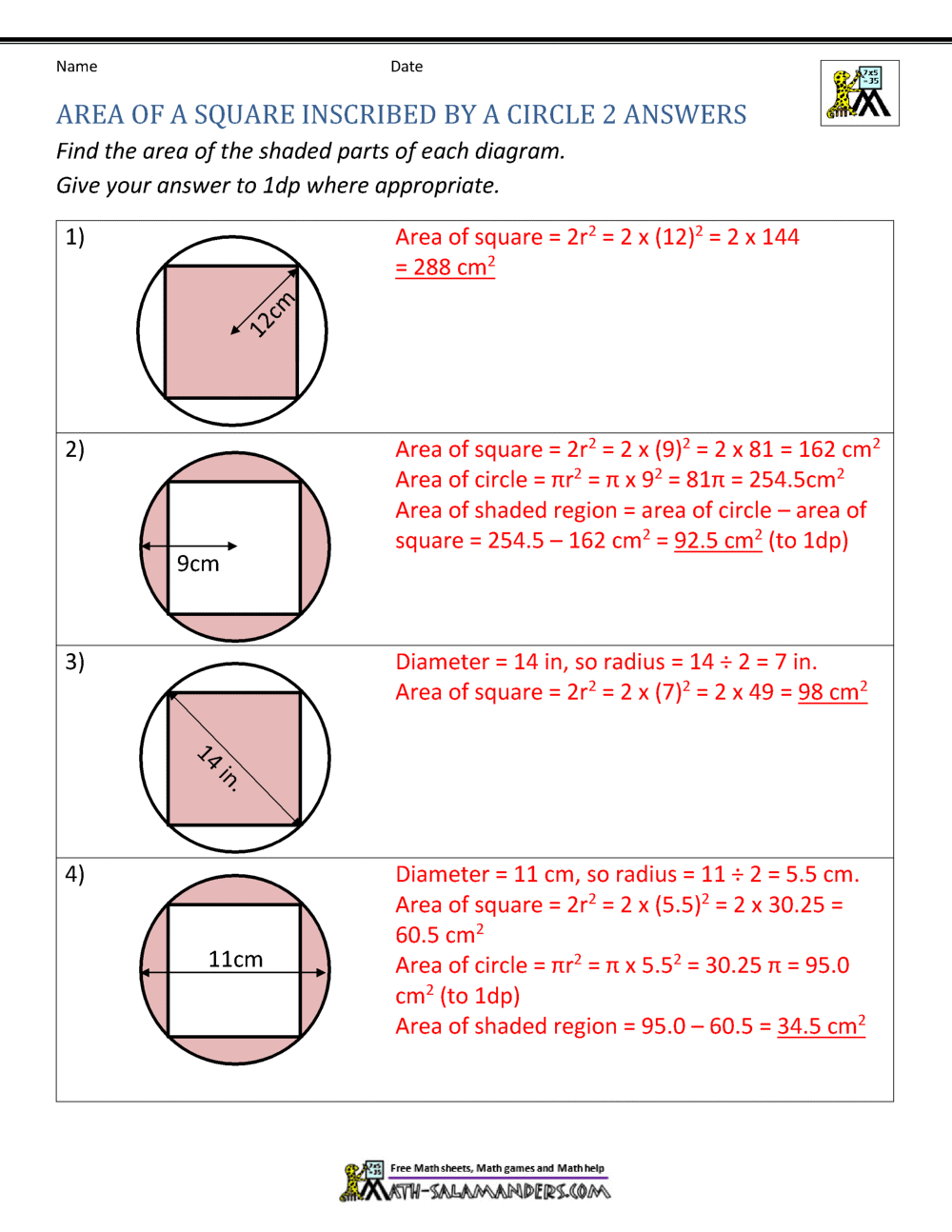 Square Inside a Circle Area