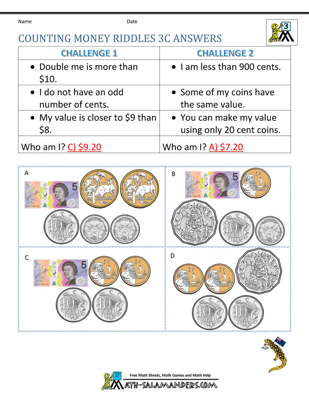 Money Worksheets Australian