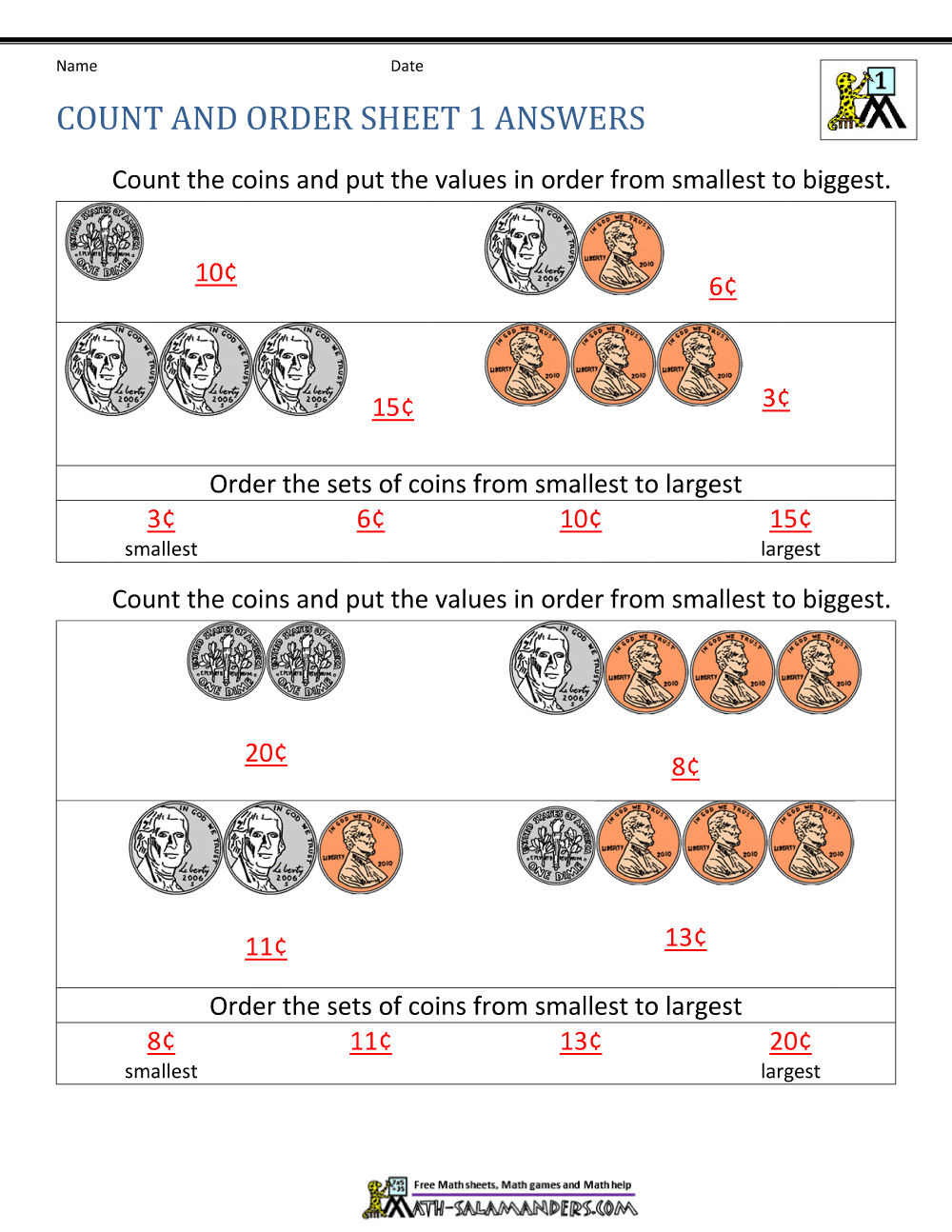 Worksheets For Money Grade 1 / First Grade Money Math Worksheets