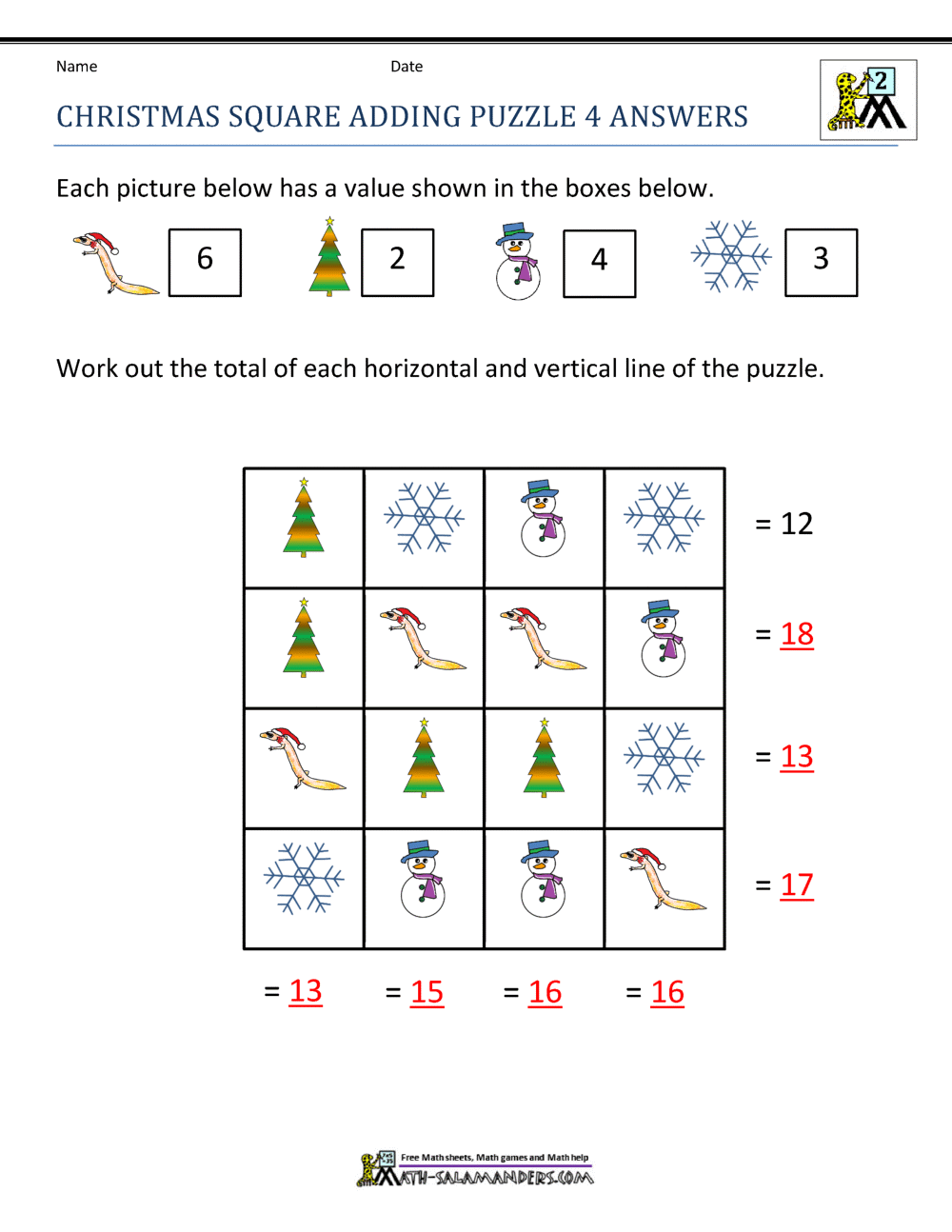 Christmas Math Worksheets