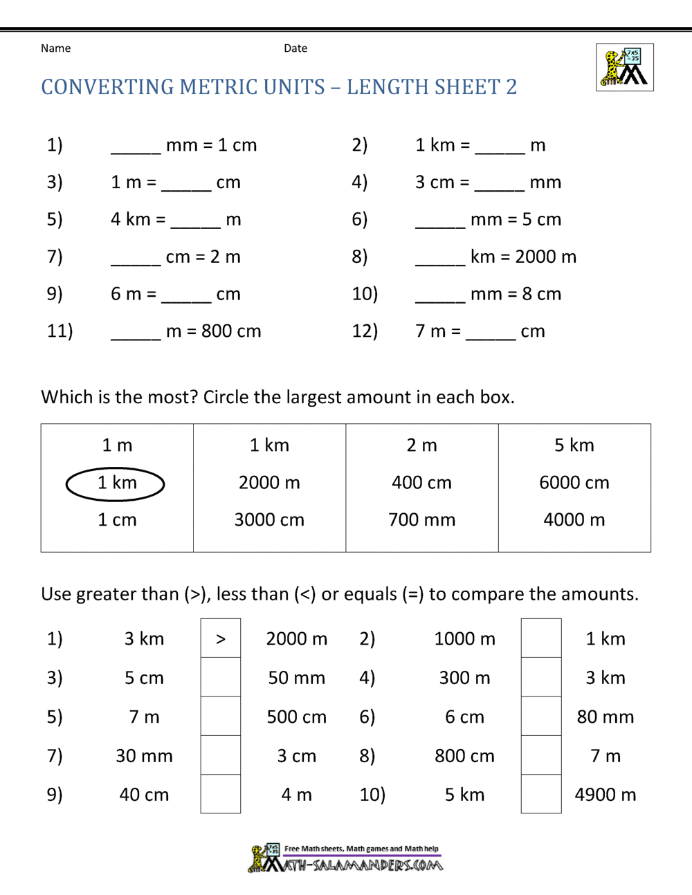 Metric Conversion Worksheet