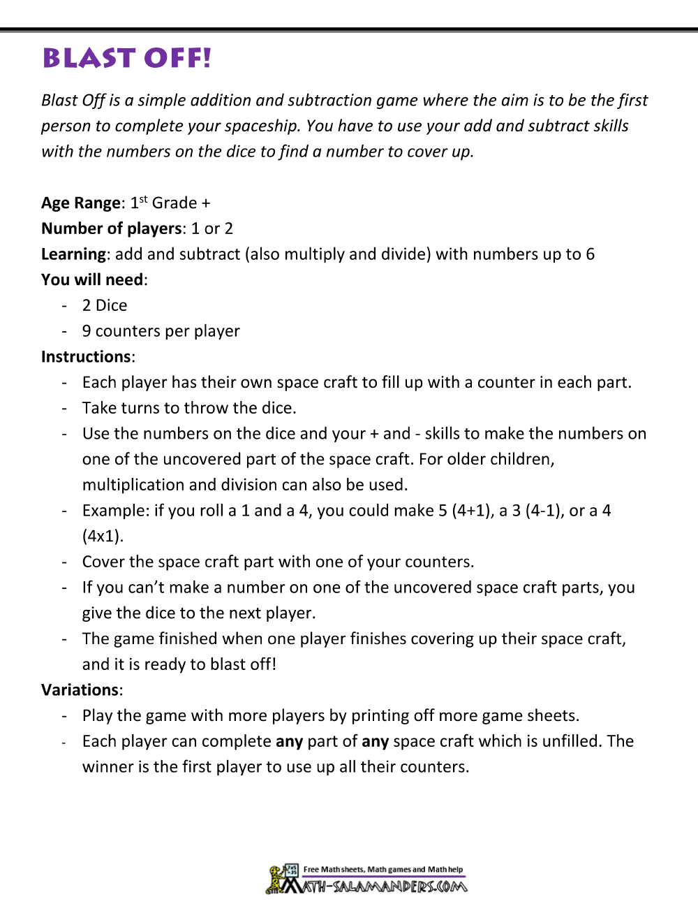 Math Games Using Dice