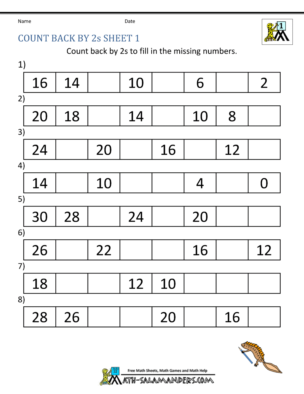 Counting by 2s Worksheets