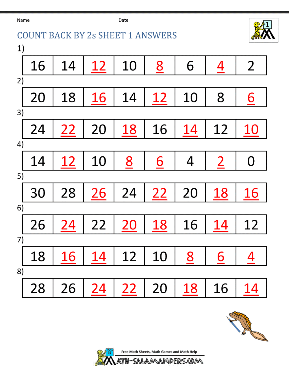Counting By 2s Printable