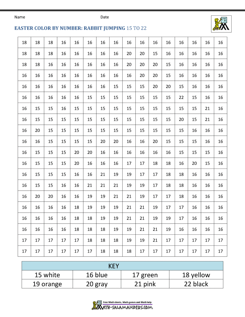 Easter Color By Number