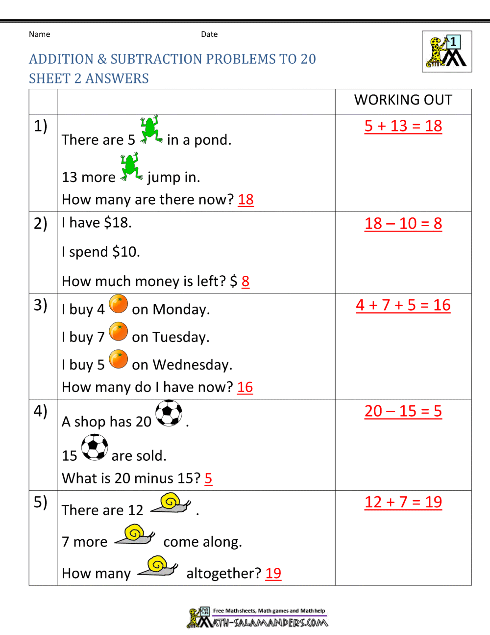 1st Grade Addition and Subtraction Word Problems