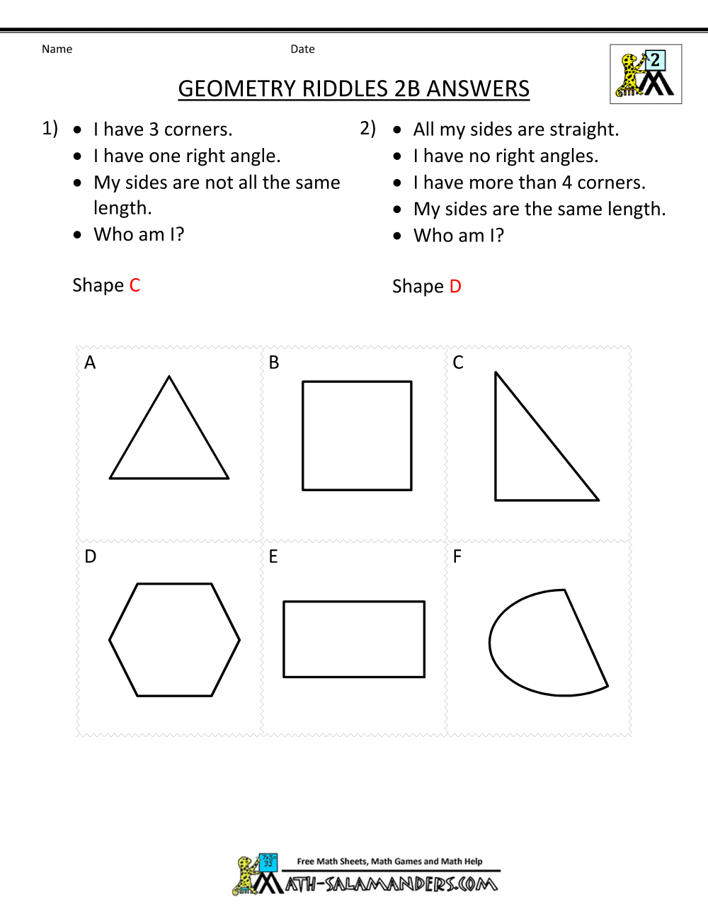 10nd Grade Geometry Worksheet