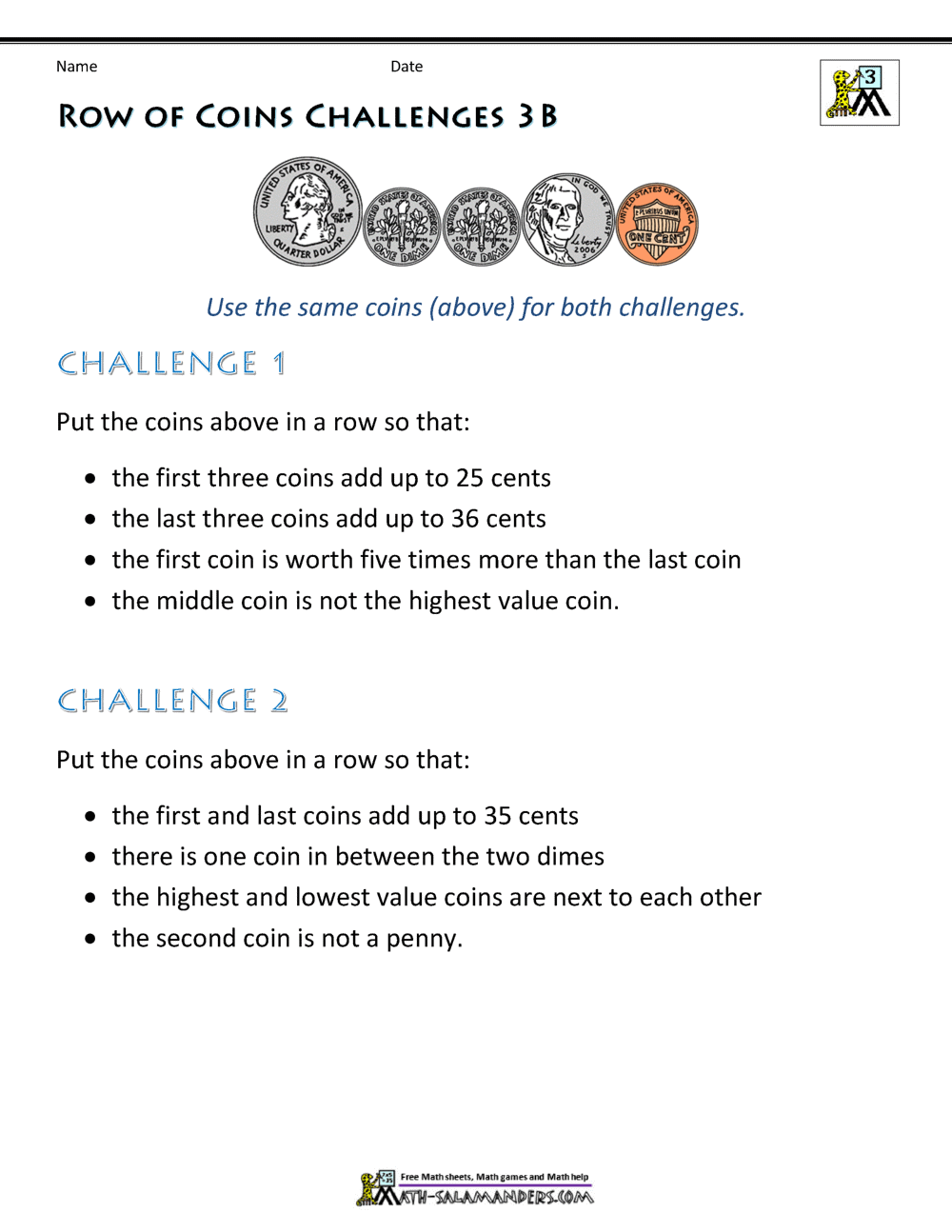 Printable Money Worksheets 3rd Grade Money Challenges
