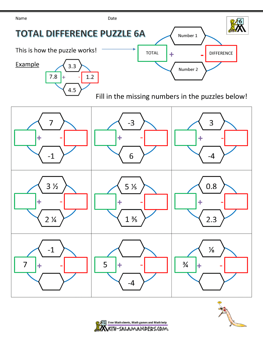 6th Grade Math Puzzles