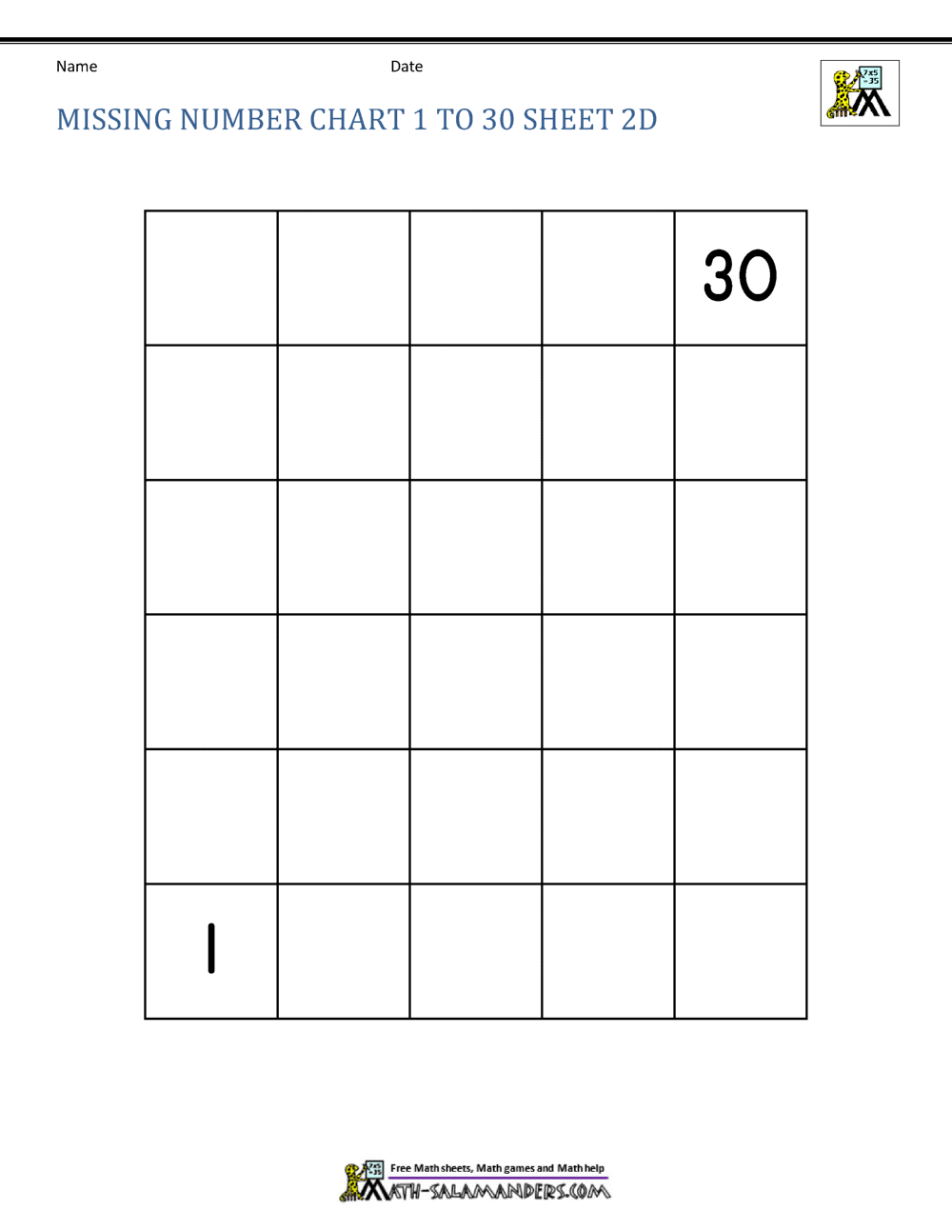 Free Number Chart 130