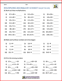 Multiplying Decimals By 10 100