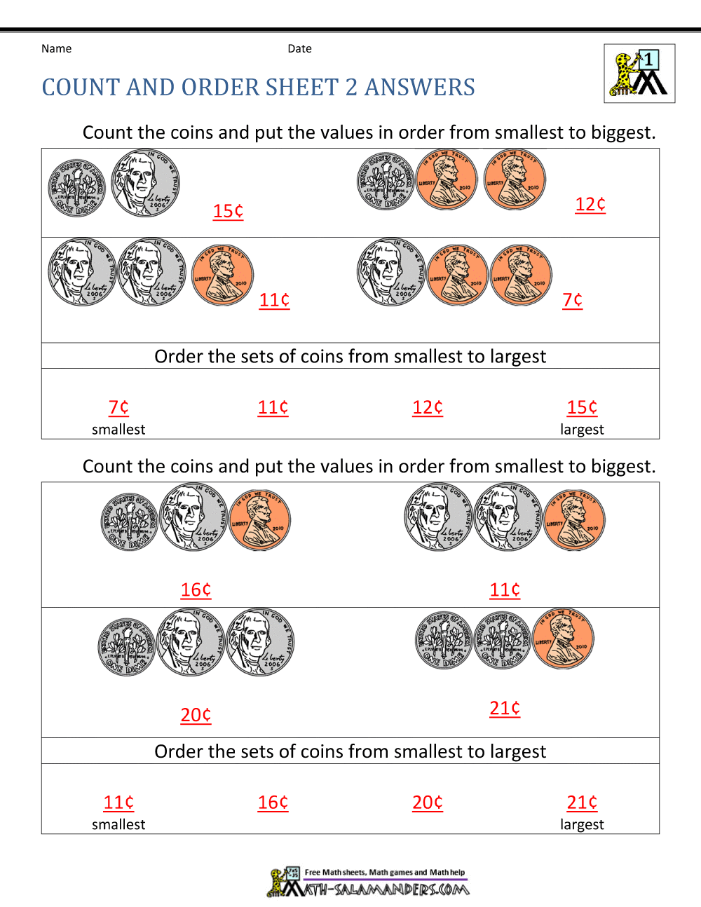 Money Worksheets for First Grade