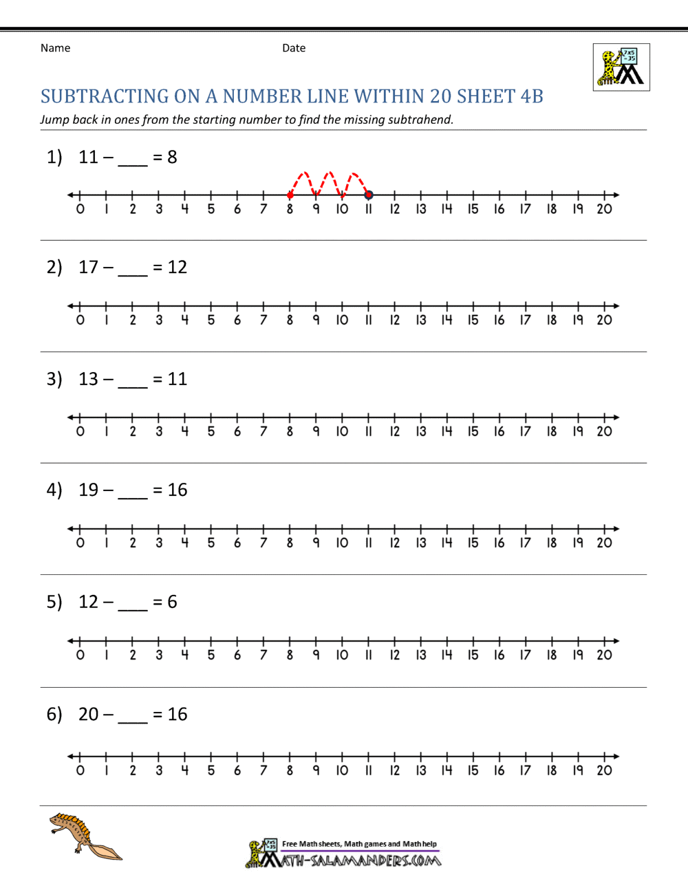 Subtracting on a Number Line Worksheets Subtracting on a Number Line Worksheets