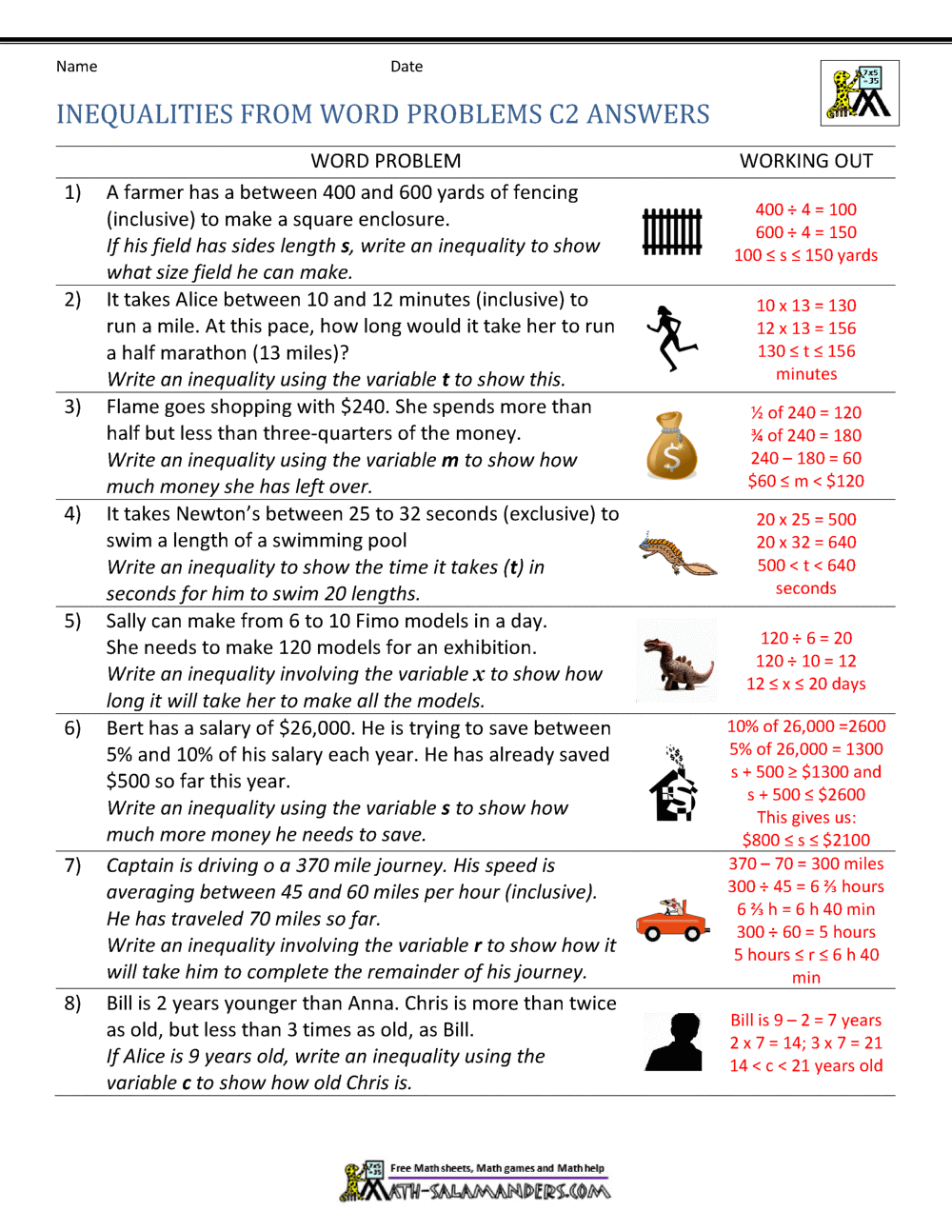 Writing Inequalities from Word Problems