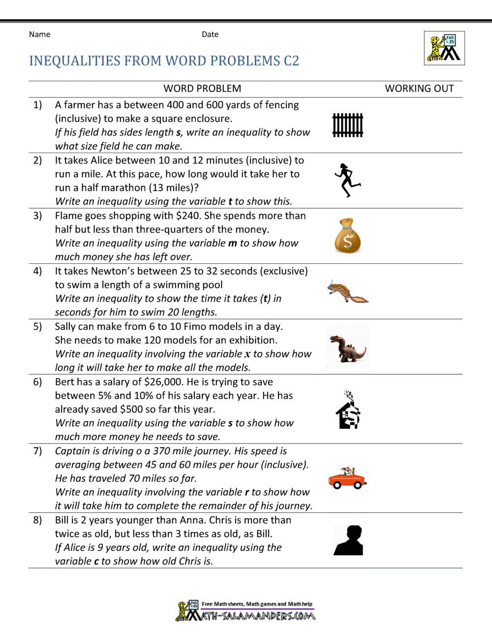 Writing Inequalities from Word Problems