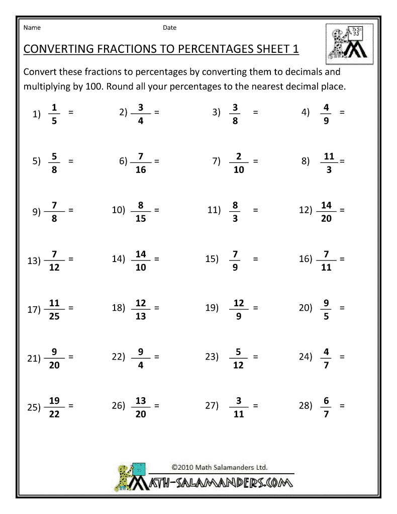 Fractions Into Percentages