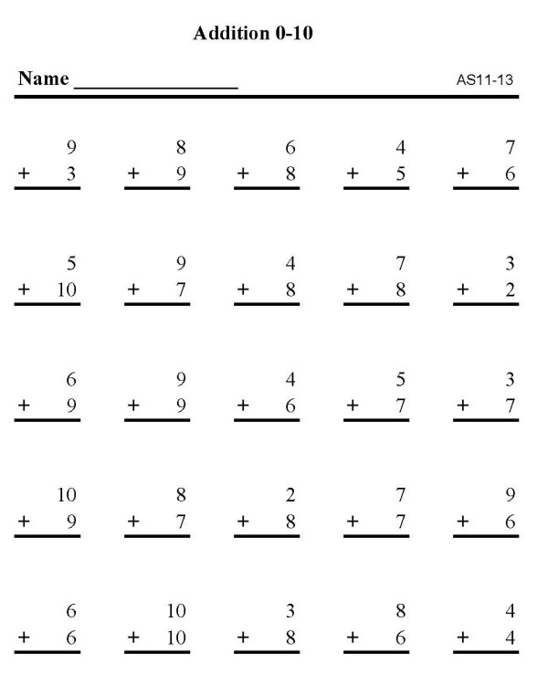 BlueBonkers Free Printable Math Addition Sheets Addition Addition with Zero thru Ten p3
