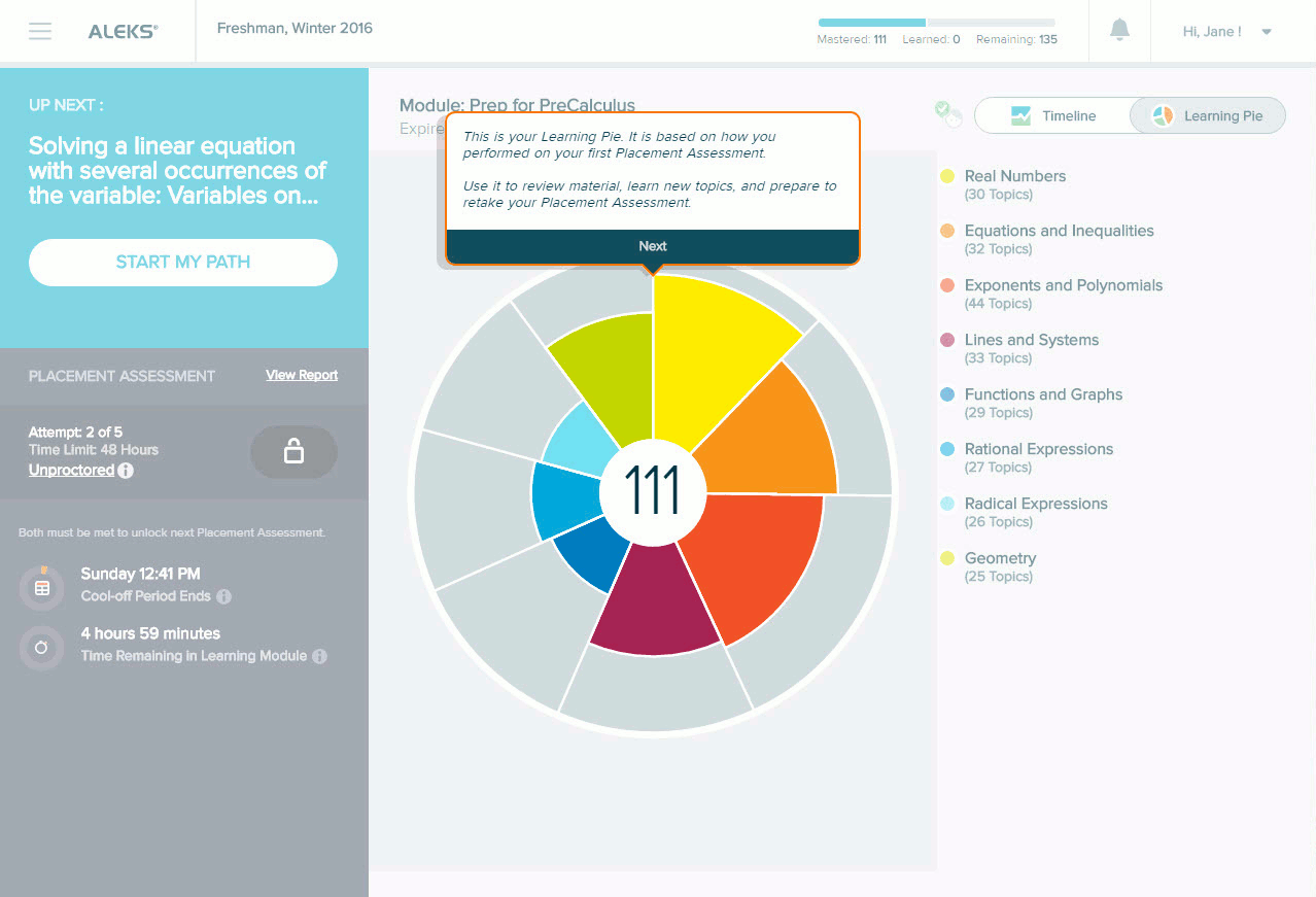 ALEKS Results & Modules UM Math Department